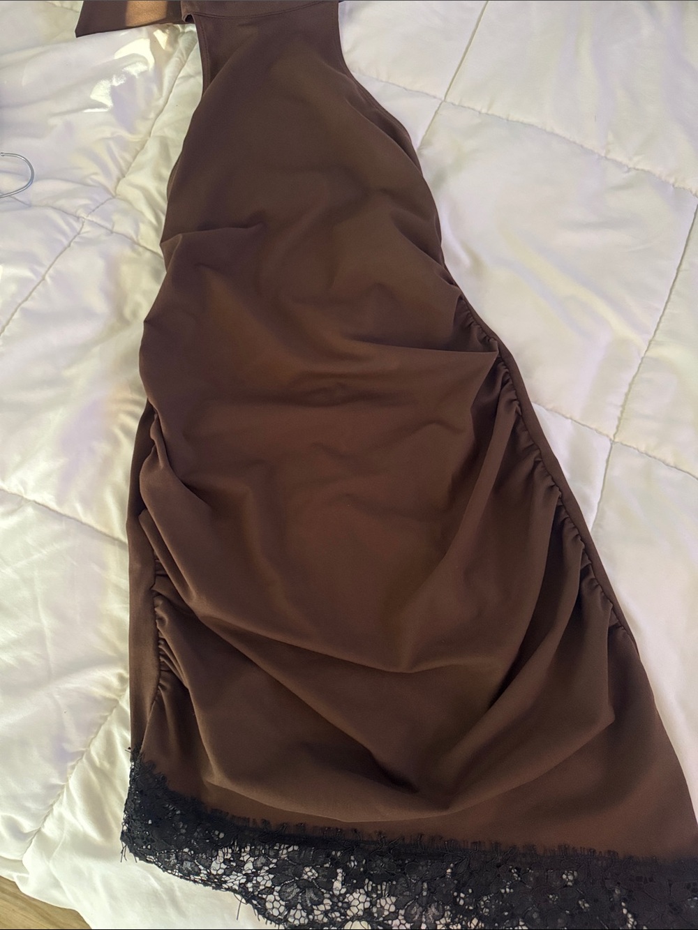 Zara Brown Midi Skirt with Black Lace Trim